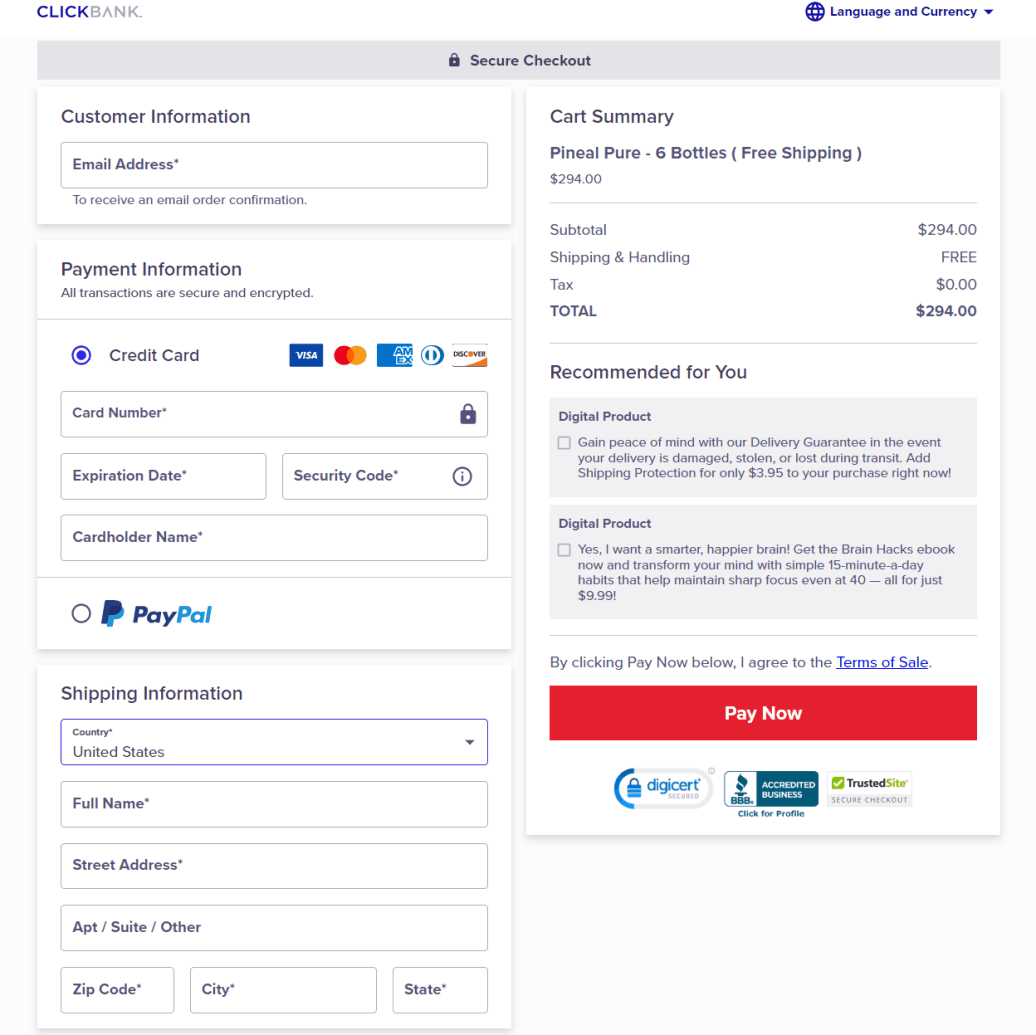 Pineal Pure Secure Order Form